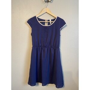 Xhilaration Blue Pleated A-Line Dress, Short Cap Sleeve, Polyester , Size M
